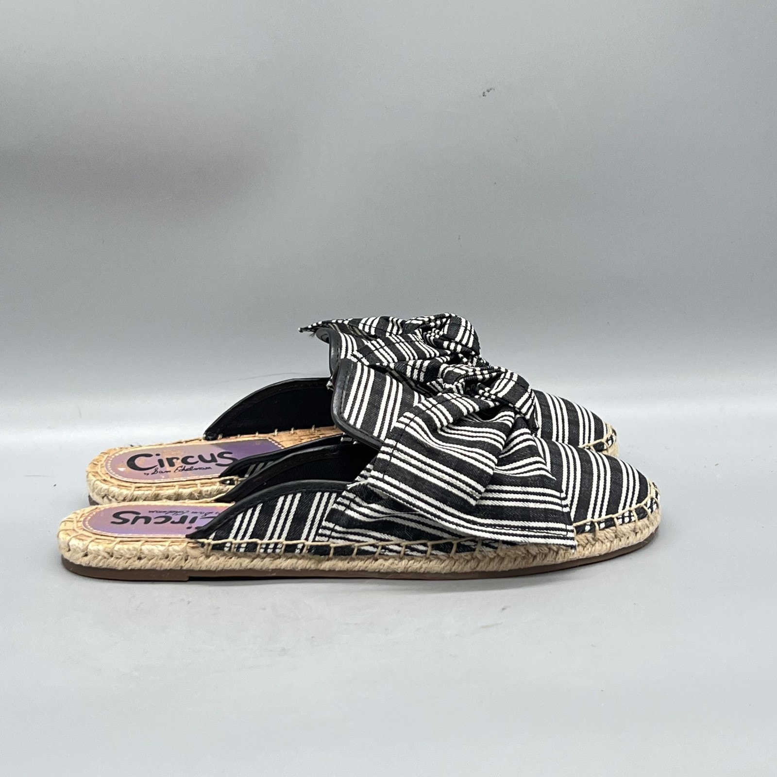 Circus By Sam Edelman Sandals Womens 7.5 Black Bow Espadrille Slide Shoes